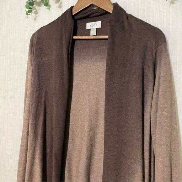 Loft · Large · Open Front Cardigan · Ombre Asymmetrical Knit Sweater · Brown - Picture 4 of 9